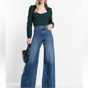 NWT Express rib knit cable sweater new emerald green